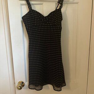 urban outfitters mini black dress with purple/cream polka dots